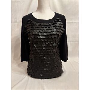 Michelle Nicole Faux leather dots women's Sweater top size Medium 1/4 Sleeves